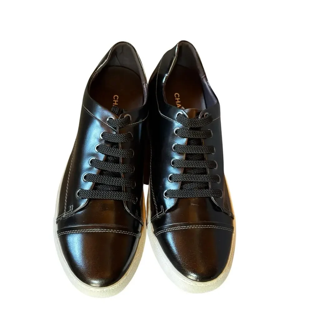 CHAMARIPA Men's Black Leather Elevator Height Increasing Sneakers Size 42